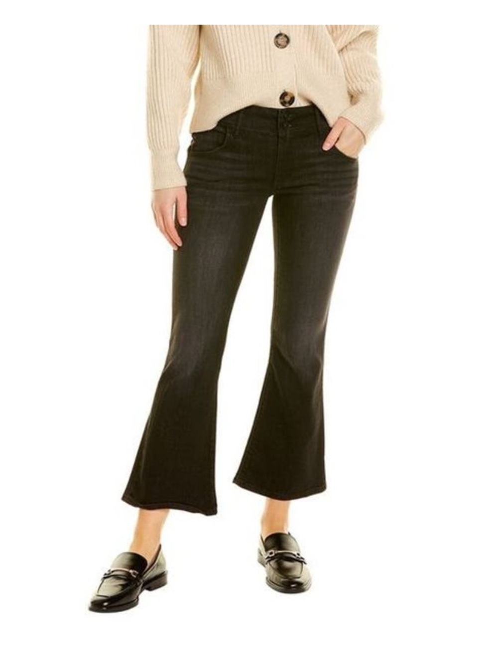 $225 Hudson Jeans Faded Black Women's Collin Midrise Bootcut Crop Jeans Size 26